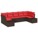 Havesofa Sæt med pude 7 pcs Brun polyrattan