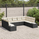 Havesofa Sæt med pude 9 pcs Sort polyrattan