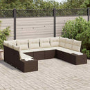 Havesofa Sæt med pude 9 pcs Brun polyrattan