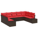 Havesofa Sæt med pude 9 pcs Brun polyrattan