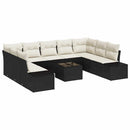 Havesofa Sæt med pude 10 pcs Sort polyrattan