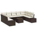 Havesofa Sæt med pude 10 pcs Brun polyrattan