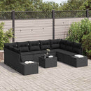 Havesofa Sæt med pude 10 pcs Sort polyrattan