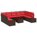 Havesofa Sæt med pude 10 pcs Brun polyrattan
