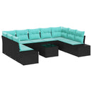 Havesofa Sæt 10 stk. Sort polyrattan