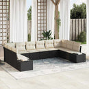 Havesofa Sæt med pude 10 pcs Sort polyrattan