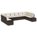 Havesofa Sæt med pude 10 pcs Brun polyrattan