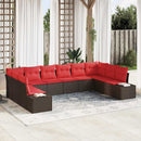 Havesofa Sæt med pude 10 pcs Brun polyrattan