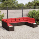 Havesofa Sæt med pude 10 pcs Brun polyrattan