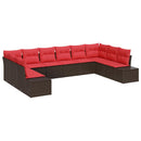 Havesofa Sæt med pude 10 pcs Brun polyrattan