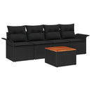 Havesofa Sæt med pude 5 pcs Sort polyrattan