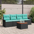 Havesofa Sæt med pude 5 pcs Sort polyrattan
