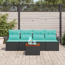Havesofa Sæt med pude 5 pcs Sort polyrattan