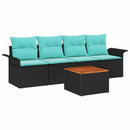 Havesofa Sæt med pude 5 pcs Sort polyrattan