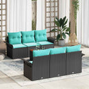 Havesofa Sæt med pude 7 pcs Sort polyrattan