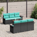Havesofa Sæt med pude 7 pcs Sort polyrattan