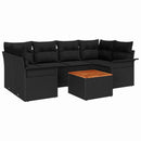 Havesofa Sæt med pude 7 pcs Sort polyrattan