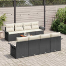 Havesofa Sæt med pude 9 pcs Sort polyrattan