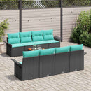 Havesofa Sæt med pude 9 pcs Sort polyrattan