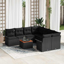 Havesofa Sæt med pude 9 pcs Sort polyrattan