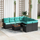 Havesofa Sæt med pude 9 pcs Sort polyrattan