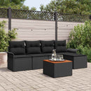 Havesofa Sæt med pude 6 pcs Sort polyrattan