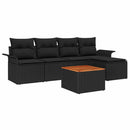 Havesofa Sæt med pude 6 pcs Sort polyrattan