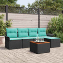Havesofa Sæt med pude 6 pcs Sort polyrattan
