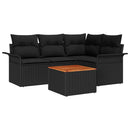 Havesofa Sæt med pude 5 pcs Sort polyrattan