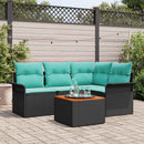Havesofa Sæt med pude 5 pcs Sort polyrattan