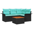 Havesofa Sæt med pude 5 pcs Sort polyrattan