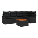 Havesofa Sæt med pude 6 pcs Sort polyrattan