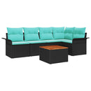 Havesofa Sæt med pude 6 pcs Sort polyrattan