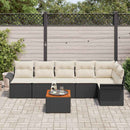 Havesofa Sæt med pude 7 pcs Sort polyrattan