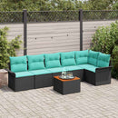 Havesofa Sæt med pude 7 pcs Sort polyrattan
