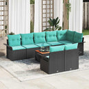 Havesofa Sæt med pude 9 pcs Sort polyrattan