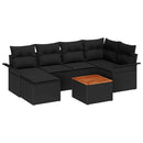 Havesofa Sæt med pude 7 pcs Sort polyrattan