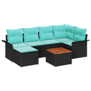 Havesofa Sæt med pude 7 pcs Sort polyrattan