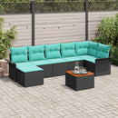 Havesofa Sæt med pude 8 pcs Sort polyrattan