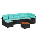 Havesofa Sæt med pude 8 pcs Sort polyrattan