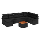 Havesofa Sæt med pude 9 pcs Sort polyrattan
