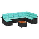 Havesofa Sæt med pude 9 pcs Sort polyrattan