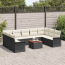 Havesofa Sæt med pude 10 pcs Sort polyrattan