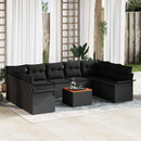 Havesofa Sæt med pude 10 pcs Sort polyrattan