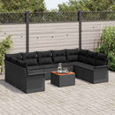 Havesofa Sæt med pude 10 pcs Sort polyrattan