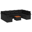 Havesofa Sæt med pude 10 pcs Sort polyrattan
