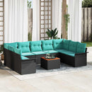 Havesofa Sæt med pude 10 pcs Sort polyrattan