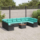 Havesofa Sæt med pude 11 pcs Sort polyrattan