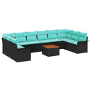 Havesofa Sæt med pude 11 pcs Sort polyrattan