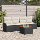 Havesofa Sæt med pude 5 pcs Sort polyrattan